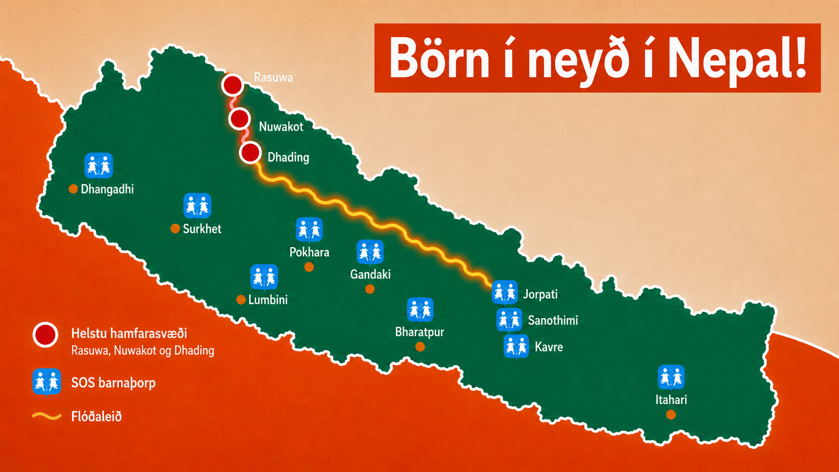 Börn í neyð eftir mannskæð skyndiflóð í Nepal